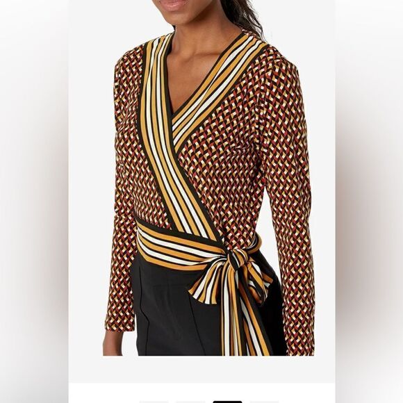 MICHAEL Michael Kors® Petite Geo Border Wrap Top miraculously combines - Picture 3 of 6